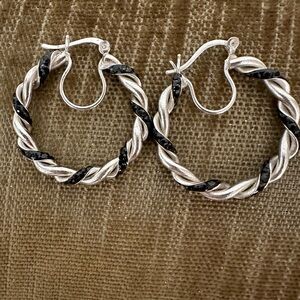 Ladies silver fashion hoops with black crystals